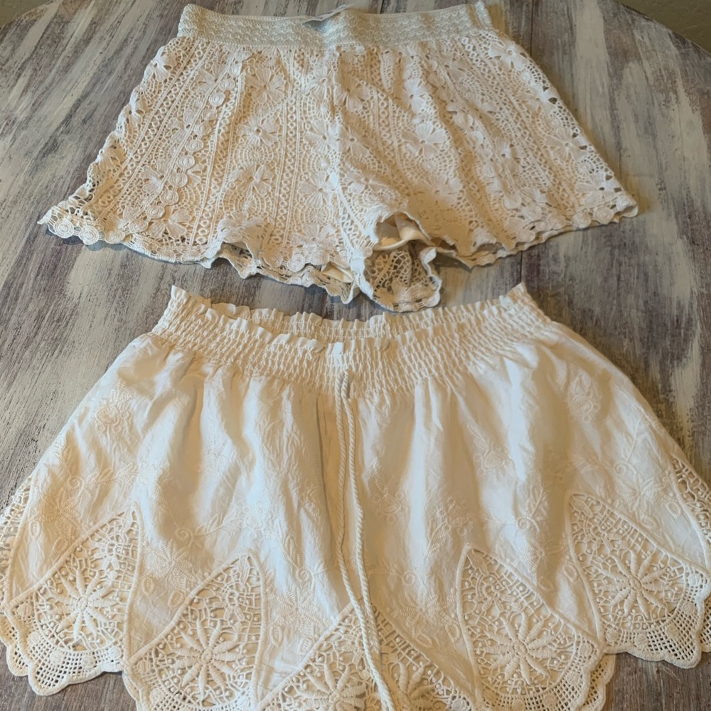 New Cream Beige Stretch Shorts Lace XL